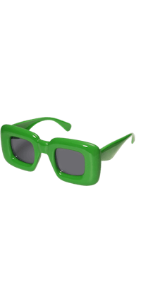 a pair of green sunglasses on a black background