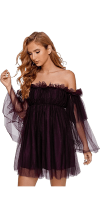 a woman in a purple tulle dress