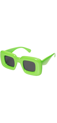 a pair of green sunglasses on a black background